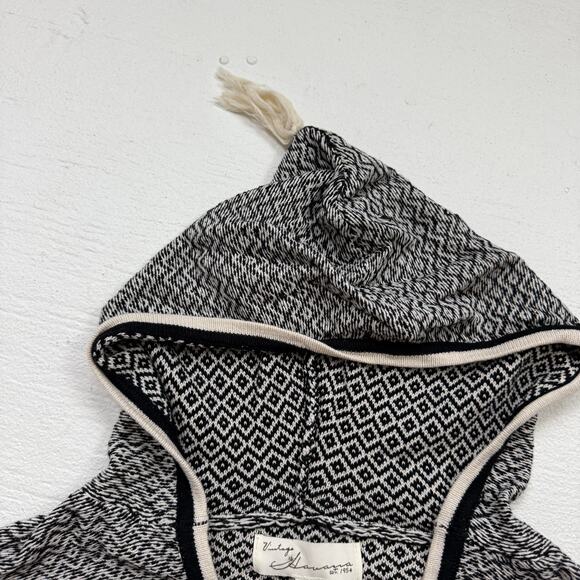 Vintage Havana Fringe Trim Baja Hoodie L Black Cream Patterned Pullover - Picture 4 of 7